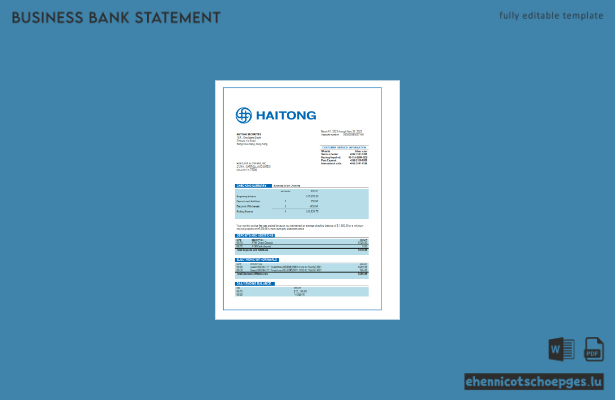 Haitong Securities Geschäftskontoauszug (Word- und PDF-Beispiel)